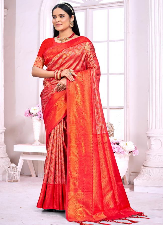 Silk Red Festival Wear Weaving Saree